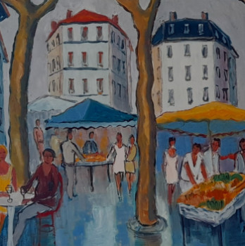 Named contemporary work « Jour de marché », Made by ALAIN DUPERAY