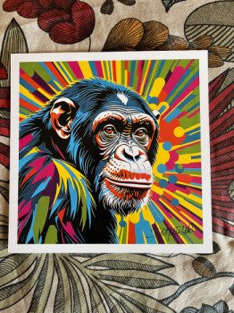 Named contemporary work « portrait chimpanzé pop art », Made by DOMINIQUE DULOT DIGITAL