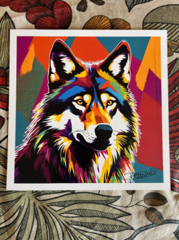 Named contemporary work « portrait d'un loup alpha pop art », Made by DOMINIQUE DULOT DIGITAL