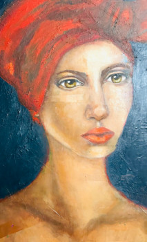 Named contemporary work « La femme au foulard rouge », Made by DANIELLE G