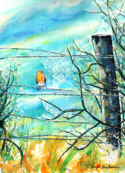 Named contemporary work « L'oiseau sur le barbelé », Made by ROGER BOUBENEC