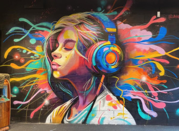 Named contemporary work « Graffiti déco réalisé à la spray sur un mur de 15m2 », Made by GRAFFEVOLUTION