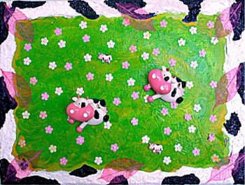 Named contemporary work « 2 vaches ...... », Made by ARIANE J