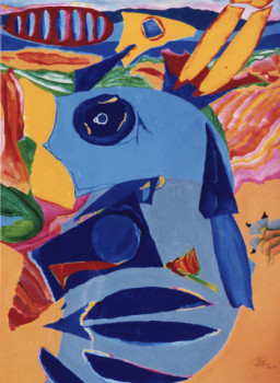 Named contemporary work « L'EMBRYON BLEU », Made by RG