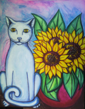 Named contemporary work « Le chat et les tournesols », Made by STEPHANE CUNY