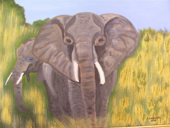 Named contemporary work « éléphants », Made by JACQUELINE LABADIE