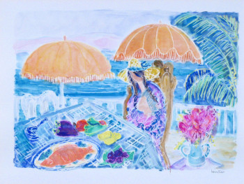 Named contemporary work « Les deux Parasols », Made by LILIANE LOINTIER