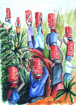 Named contemporary work « Porteuses de briques », Made by SYVE