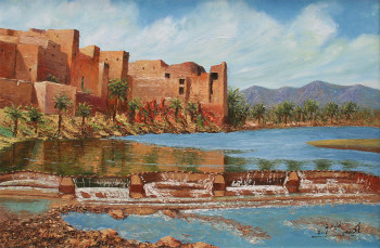 Named contemporary work « kasbah-dans-oasis », Made by MKINSI FANIDA
