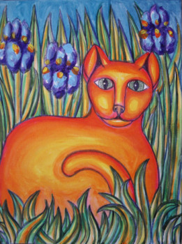 Named contemporary work « Le chat aux iris mauves », Made by STEPHANE CUNY