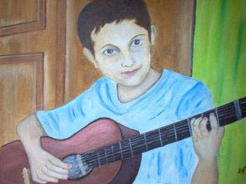 Named contemporary work « enfant à la guitard », Made by BERNI