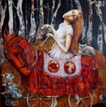 Named contemporary work « cheval rouge », Made by LISA G.