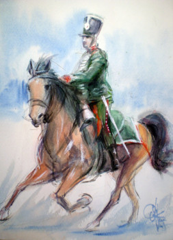 Named contemporary work « Chasseur à cheval au trot », Made by MICHèLE FAURE