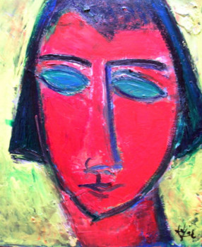 Named contemporary work « Jeune fille sur fond vert », Made by ADJAR