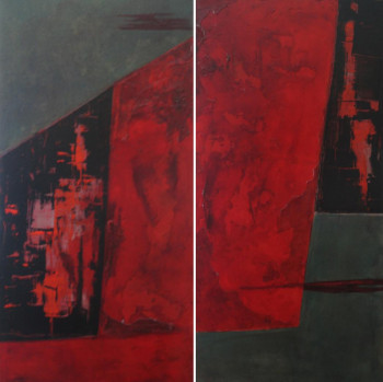 Named contemporary work « Rouge, Noir, Gris XIII   (Diptyque) », Made by MARCO