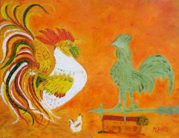 Named contemporary work « LE COQ DE POULAILLER ET LE COQ DE GIROUETTE », Made by MARIE-FRANCE BUSSET