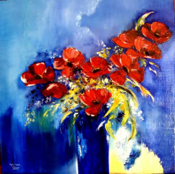 Named contemporary work « Coquelicots  Enchantement marine », Made by SYLVIANE PETIT