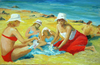 Named contemporary work « Jeunes filles sur la plage », Made by PHILIPPE LE MONIES DE SAGAZAN