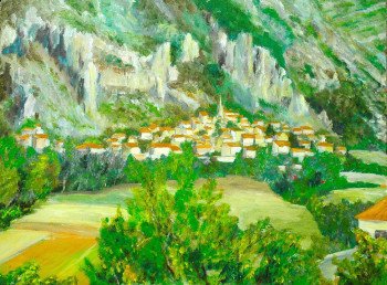 Named contemporary work « Le village de Monieux », Made by PHILIPPE LE MONIES DE SAGAZAN