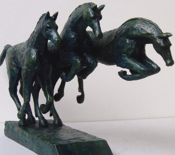 Named contemporary work « SAUT D'OBSTACLE 3 chevaux », Made by XAVIER CARNOY