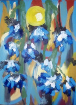 Named contemporary work « fleurs bleues », Made by BERNI