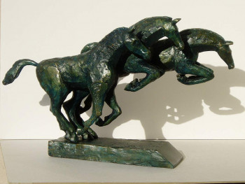 Named contemporary work « SAUT D'OBSTACLE 3 CHEVAUX (2ème vue) », Made by XAVIER CARNOY