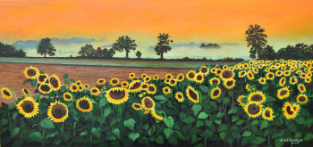 Named contemporary work « champ de tournesol soleil couchant », Made by ANDRé GILLOUAYE