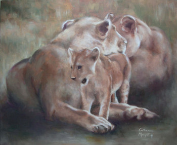 Named contemporary work « Lionnes 1 », Made by CATHERINE MAYET