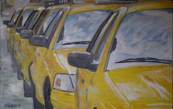 Named contemporary work « Les taxis de New York », Made by GéRARD DUCHENE