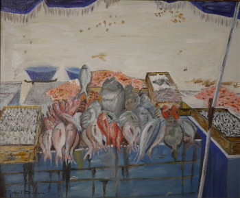 Named contemporary work « Essaouira, le marché aux poissons », Made by GéRARD DUCHENE