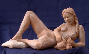 Named contemporary work « jeune fille au lapin », Made by DESEINGALT