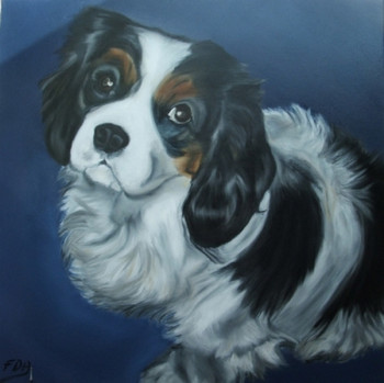 Named contemporary work « Chiara, portrait d'un cavalier king charles », Made by TULIPE62T