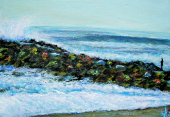 Named contemporary work « La digue en couleurs, Anglet plage », Made by NADIA VIGUIER
