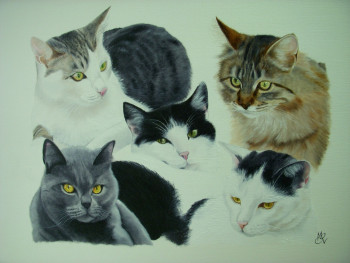 Named contemporary work « Chats », Made by CHANTAL ROUSSELET