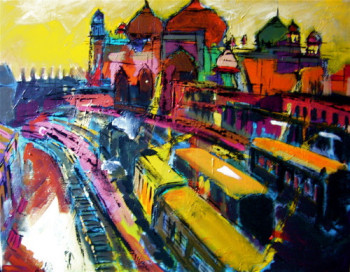 Named contemporary work « Agra yellow station », Made by CHRISTIAN MENARD